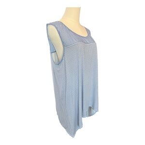 👚 EUC DANA BUCHMAN Blue & White Striped Sleeveless Blouse | Size XL